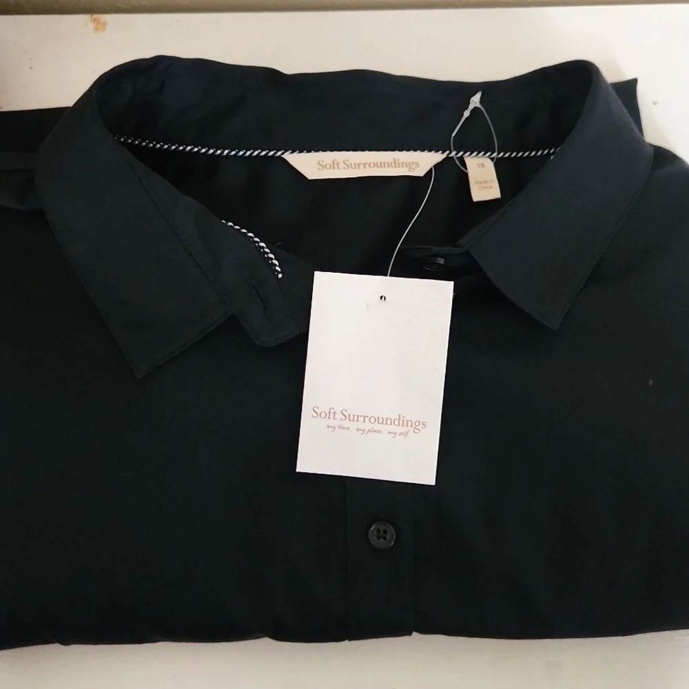 Soft Surroundings Black Button Down Classy Sophisticated Pitch Black Color - Picture 12 of 12